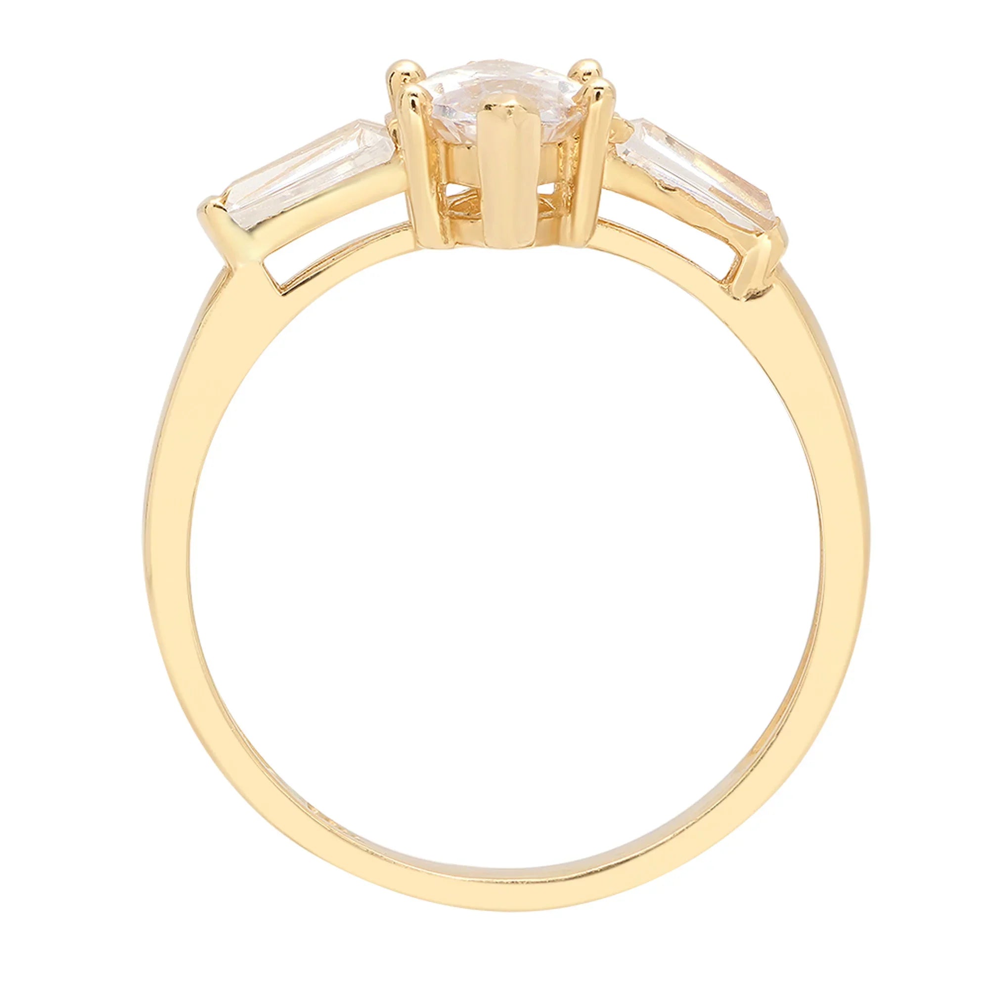 SZ Gold Simulated Brilliant Marquise 10.5 2.0 Yellow ct Three-Stone Cut Diamond Ring 14k