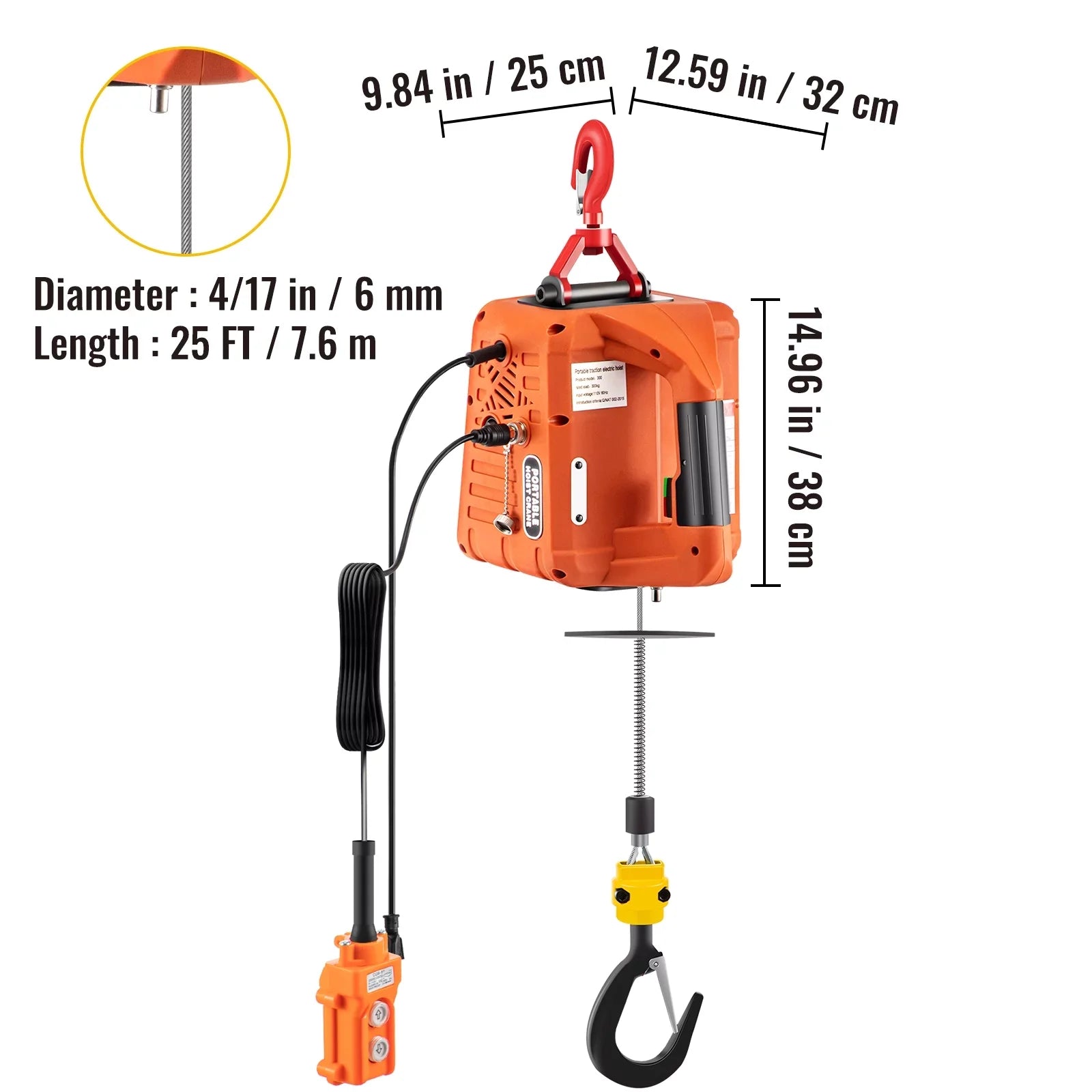 BENTISM Remote Hoist Control w/ Electric 25ft Crane 3-in-1 Portable Winch 1100lbs