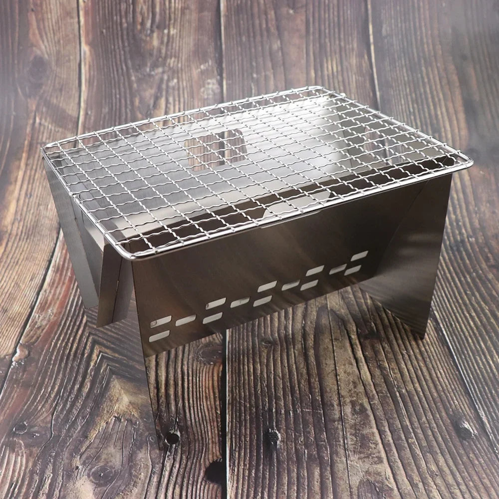 exterior Perfect Portable Burning with Cooking Stove, Camping for Stove Grill Wood Plate, and Stainless Folding Steel Cooking Radirus BBQs