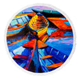 YKCG Sea Yoga Shawl Tassels Painting Beach Throw Mats Towel Boats Modern Blanket with Ships Beach on Canvas Mat Beach Impressionism Beach Oil Towel Round Beach