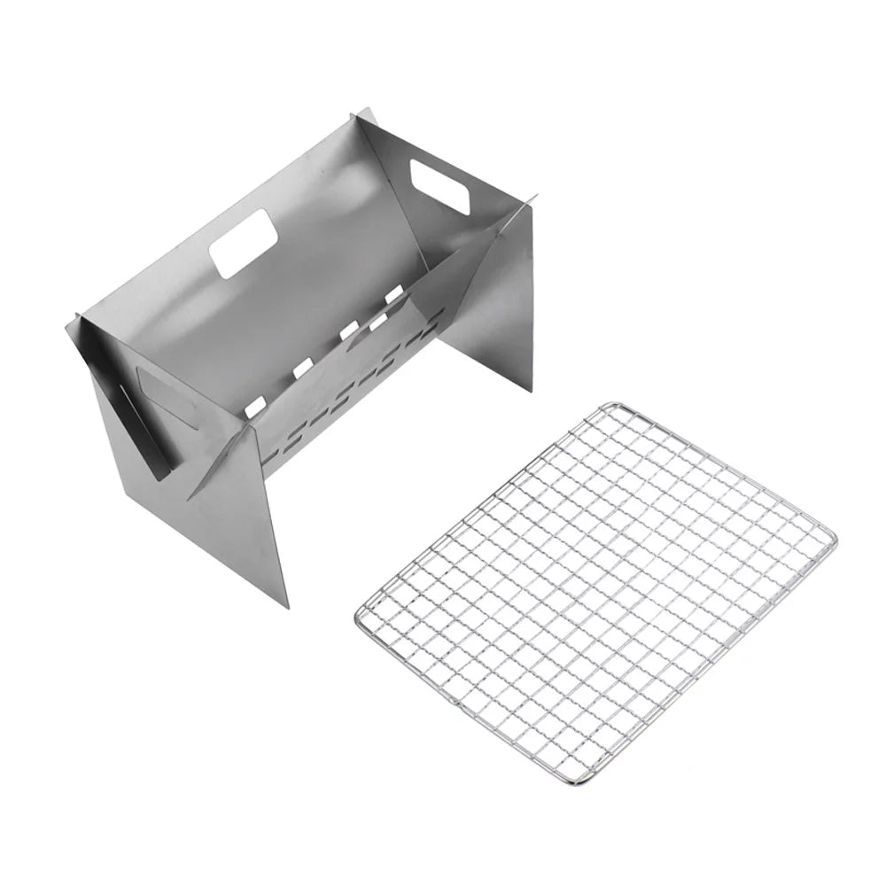 exterior Perfect Portable Burning with Cooking Stove, Camping for Stove Grill Wood Plate, and Stainless Folding Steel Cooking Radirus BBQs
