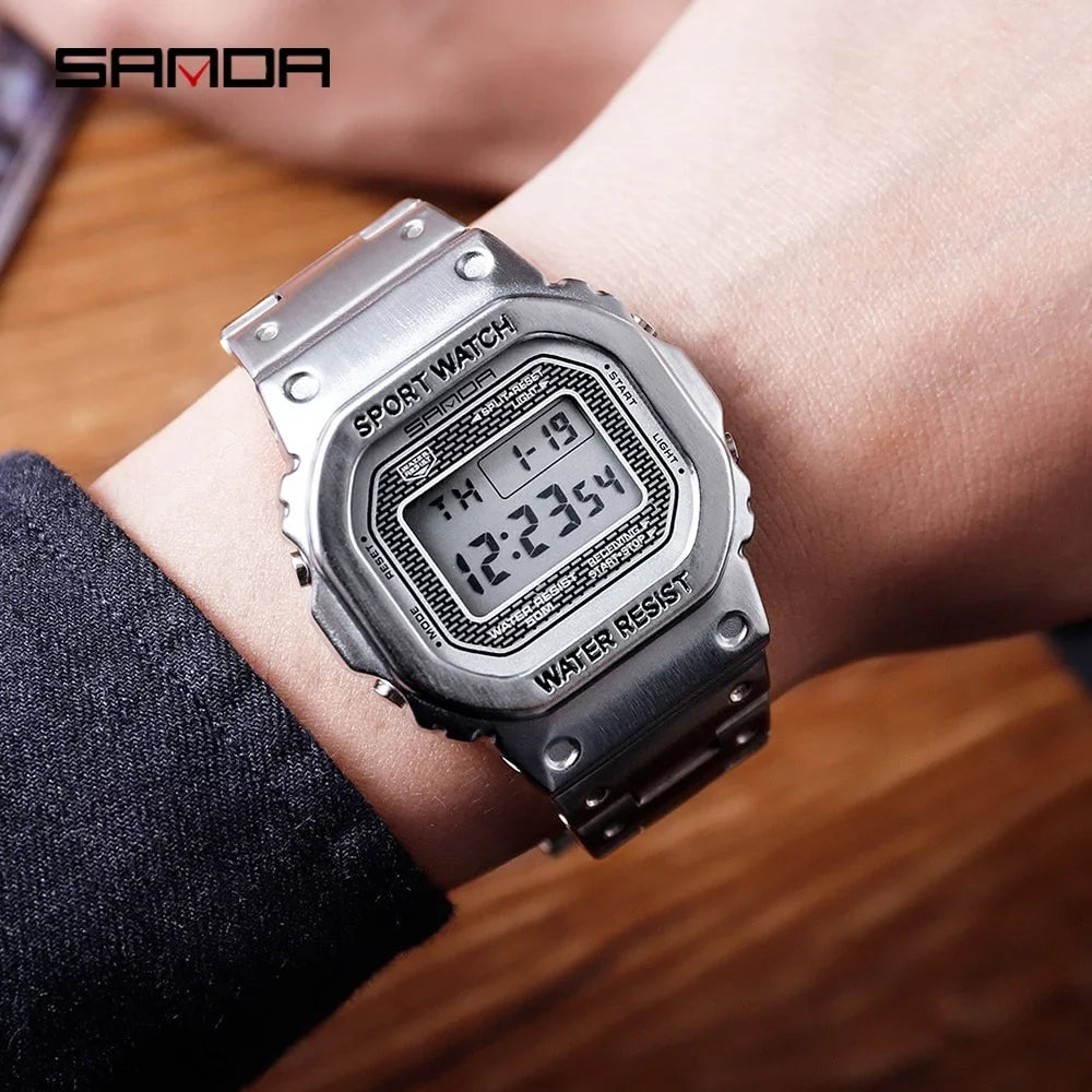 Relogio Sanda Waterproof Led Steel 390 5atm Masculino Casual Luxury Brand Clock Digital - Wristwatches Watches Watch Men's Wristwatch Men Digital Top