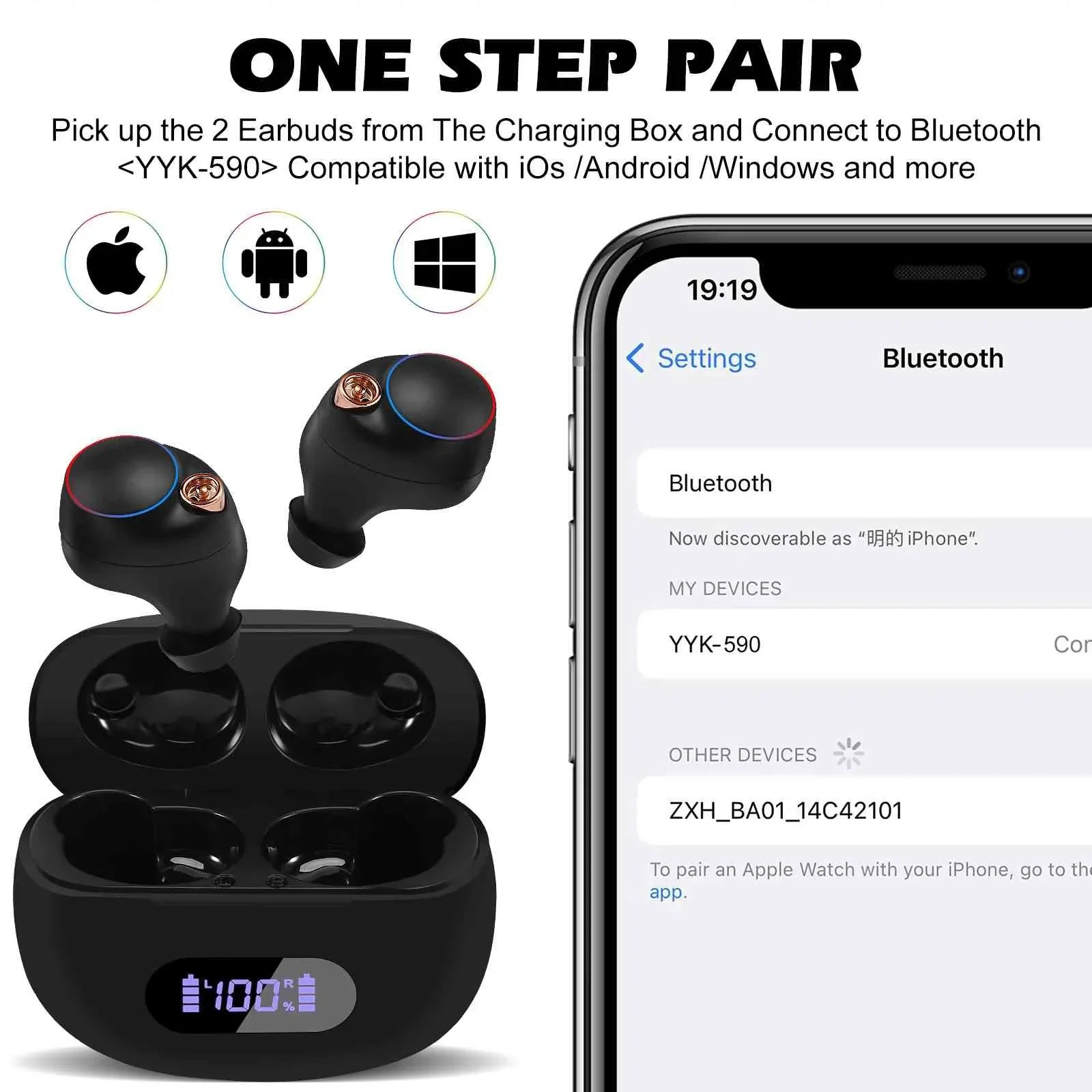 Compatible True with play Boost K5 Connect, IPX5 Resistance, Balanced, Bluetooth Wireless Bass UrbanX Earbuds Black, Connection, Bluetooth liquid 5.2 + Charging Dual Case,