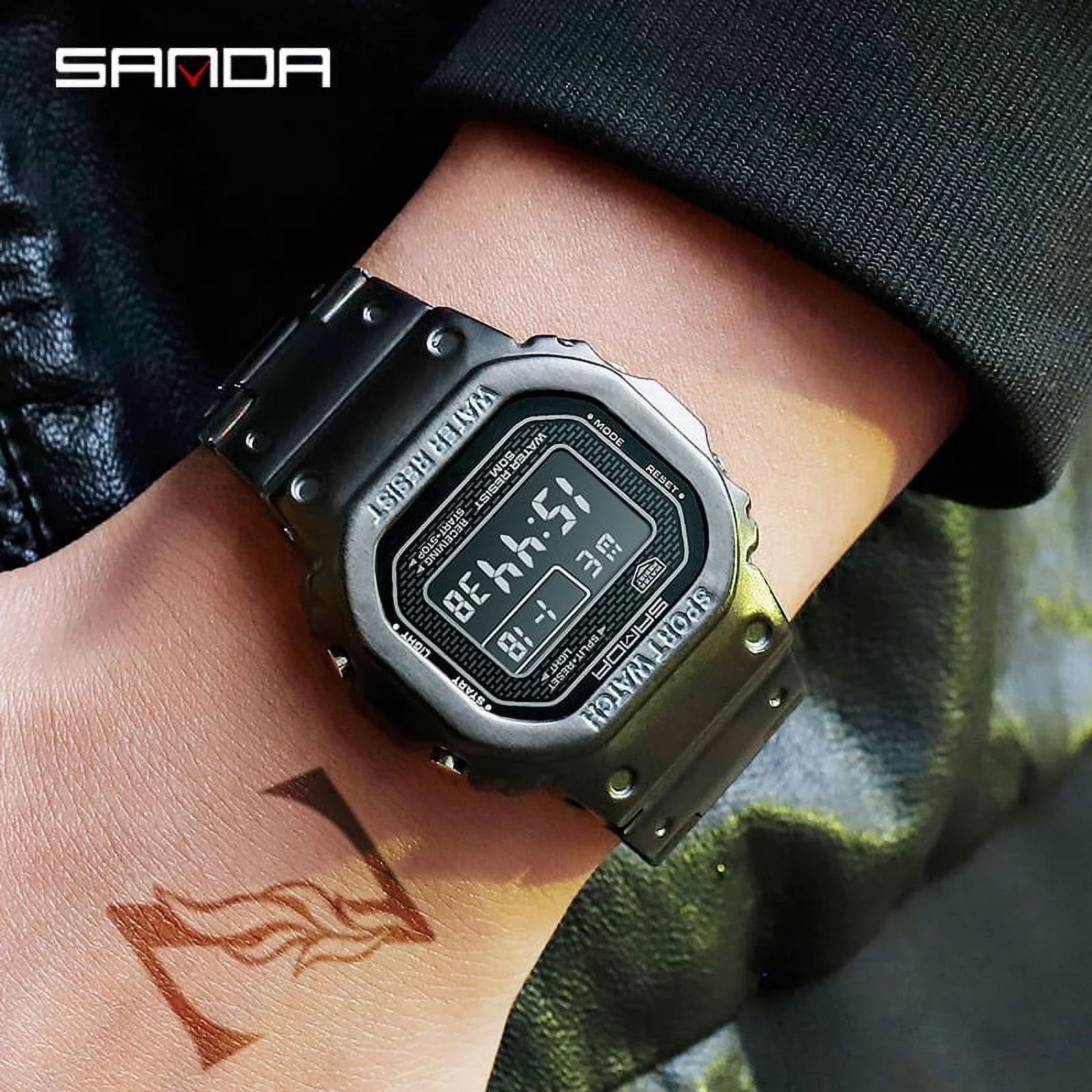Relogio Sanda Waterproof Led Steel 390 5atm Masculino Casual Luxury Brand Clock Digital - Wristwatches Watches Watch Men's Wristwatch Men Digital Top