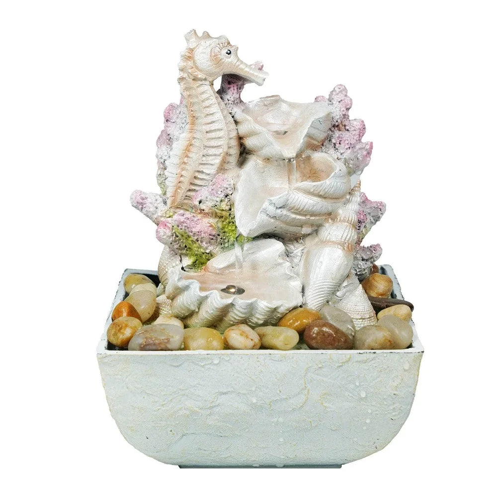Seahorse Fountain Shell With And 3-Tier liquid LED Ferrisland Tabletop Lights
