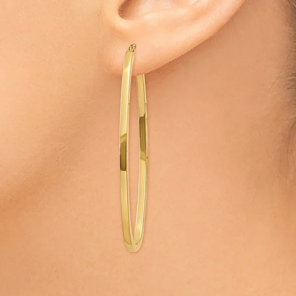 Earrings Oval Hoop 14k Square Polished Tube Yellow Real in Gold 2mm