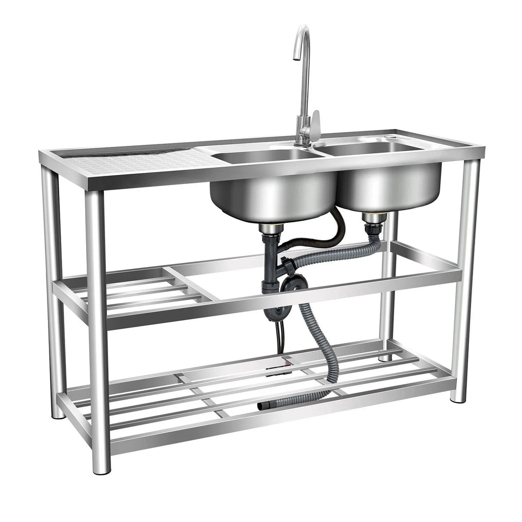 Kitchen Sink 304 Prep w/Faucet Bowls Prep w/ Bowl Catering Home Steel Utility Kitchen Catering Sink Table 2 +Shelf Bowl Catering Bowls Prep 2 Table Commercial Stainless Drainboard Kitchen Sink
