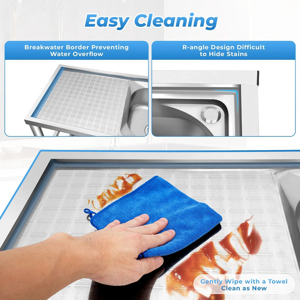 Kitchen Sink 304 Prep w/Faucet Bowls Prep w/ Bowl Catering Home Steel Utility Kitchen Catering Sink Table 2 +Shelf Bowl Catering Bowls Prep 2 Table Commercial Stainless Drainboard Kitchen Sink