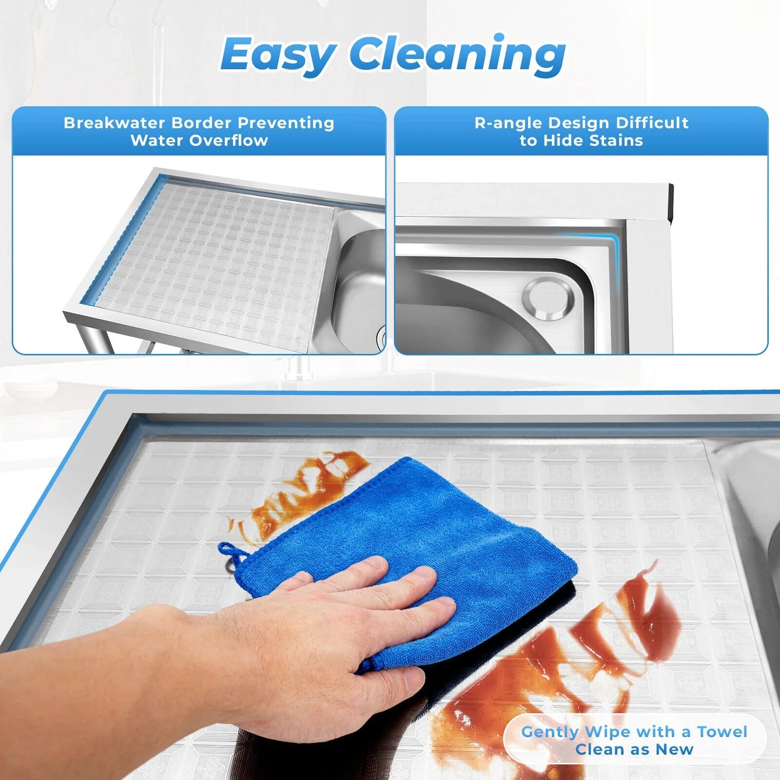 Kitchen Sink 304 Prep w/Faucet Bowls Prep w/ Bowl Catering Home Steel Utility Kitchen Catering Sink Table 2 +Shelf Bowl Catering Bowls Prep 2 Table Commercial Stainless Drainboard Kitchen Sink