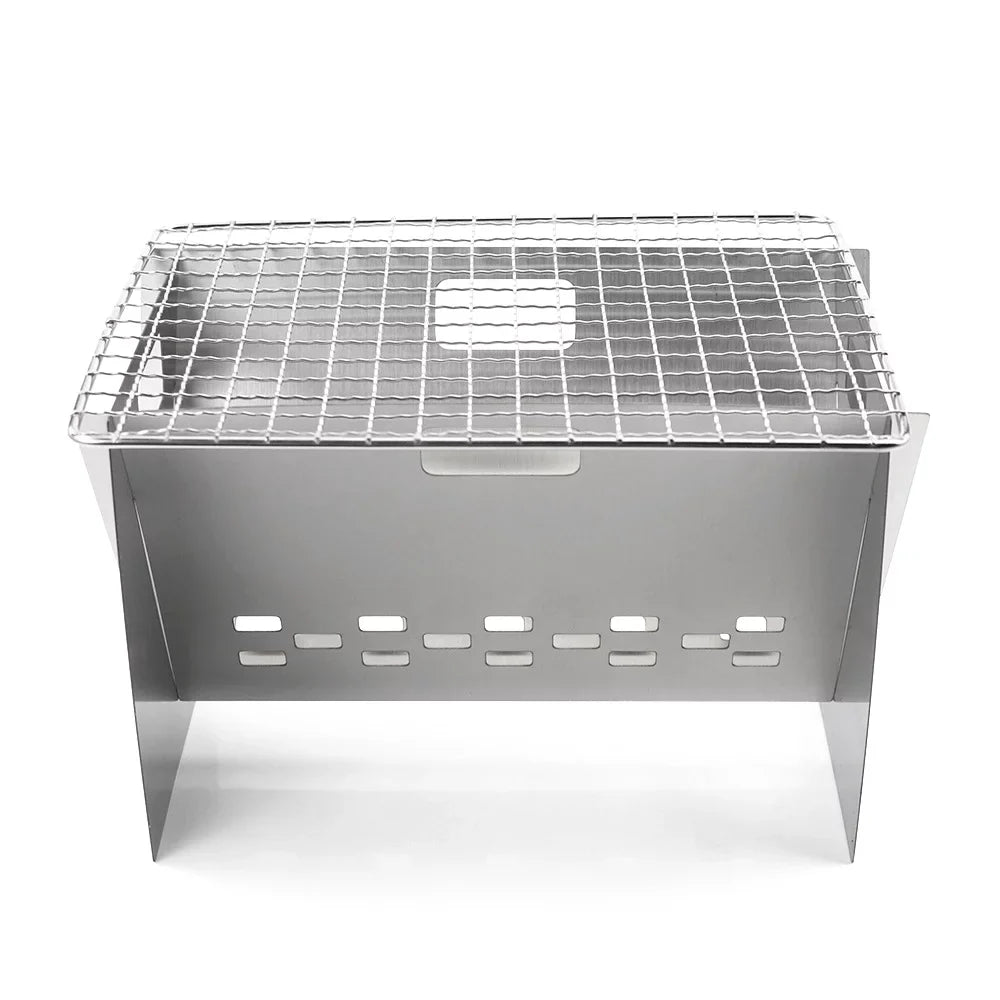 exterior Perfect Portable Burning with Cooking Stove, Camping for Stove Grill Wood Plate, and Stainless Folding Steel Cooking Radirus BBQs