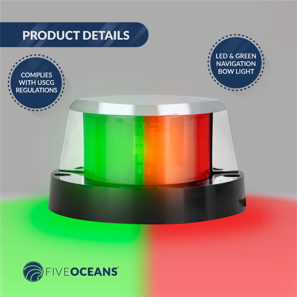 FO4429 Lights 2NM Rules LED and Boats Oceans Five Light, Green, Light, Navigation Lights Horizontal Navigation for Red LED Bow - Mount Navigation USCG Bi-Color 12V, Boat - Lights Boat