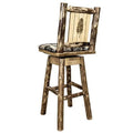 Pine Tree Engraved Design Country with Barstool Back with Upholstery Swivel, Height Counter Glacier Woodland & Laser