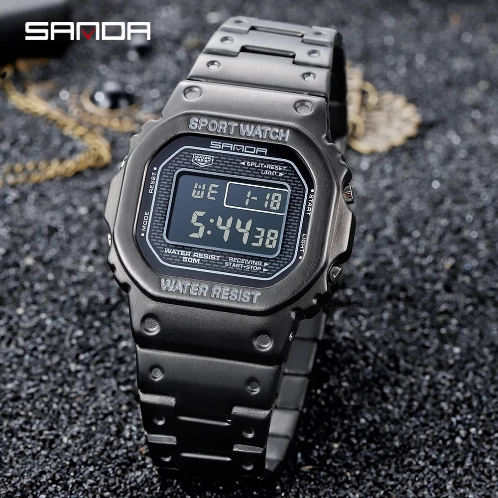 Relogio Sanda Waterproof Led Steel 390 5atm Masculino Casual Luxury Brand Clock Digital - Wristwatches Watches Watch Men's Wristwatch Men Digital Top