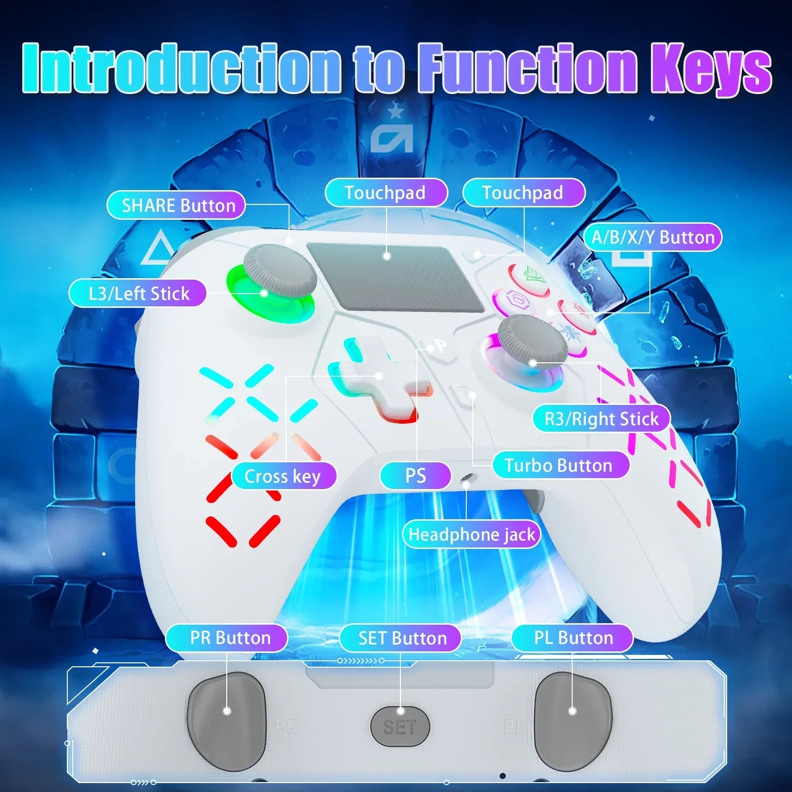 Compatible Light Playstation Wireless Adjustable with for LED (White) with 4 Controller /Slim/Pro RGB PS4,