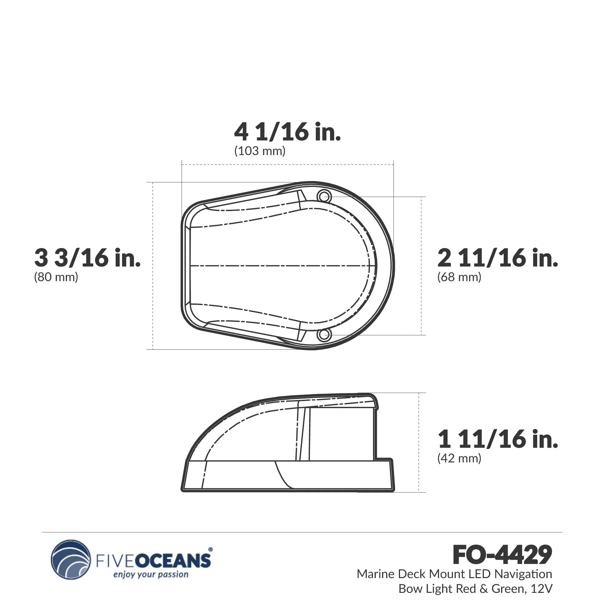 FO4429 Lights 2NM Rules LED and Boats Oceans Five Light, Green, Light, Navigation Lights Horizontal Navigation for Red LED Bow - Mount Navigation USCG Bi-Color 12V, Boat - Lights Boat