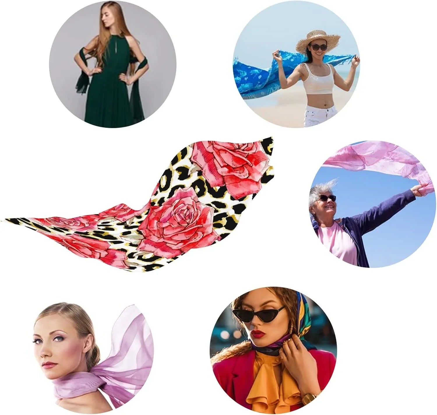 Shawl Scarves Roses Watercolor Girls Wrap Lightweight for Hyjoy Silk Long Women Red Print Neck Scarf