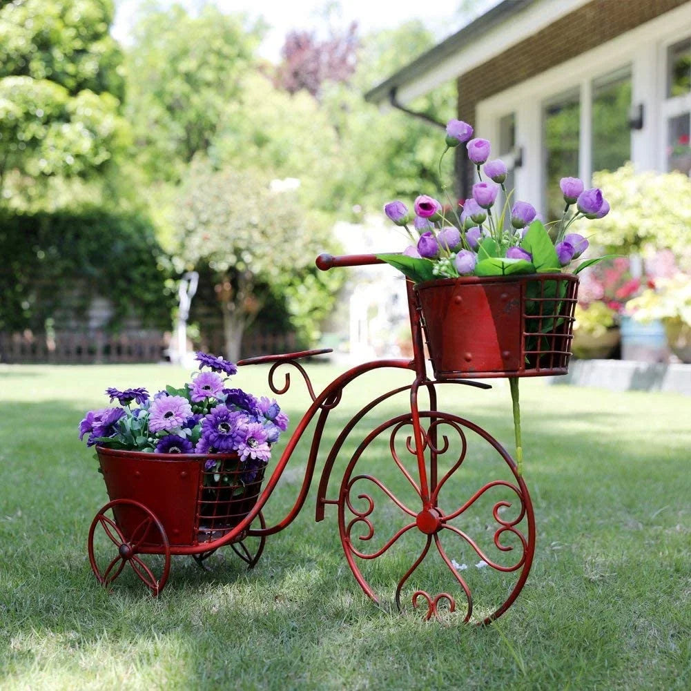 Garden 18.5" Stand x Pot Holder Decor, exterior 9.8" Home Iron Flower Planter, Stand x Cart Plant Bicycle Indoor Tricycle 27.5" Patio Plant