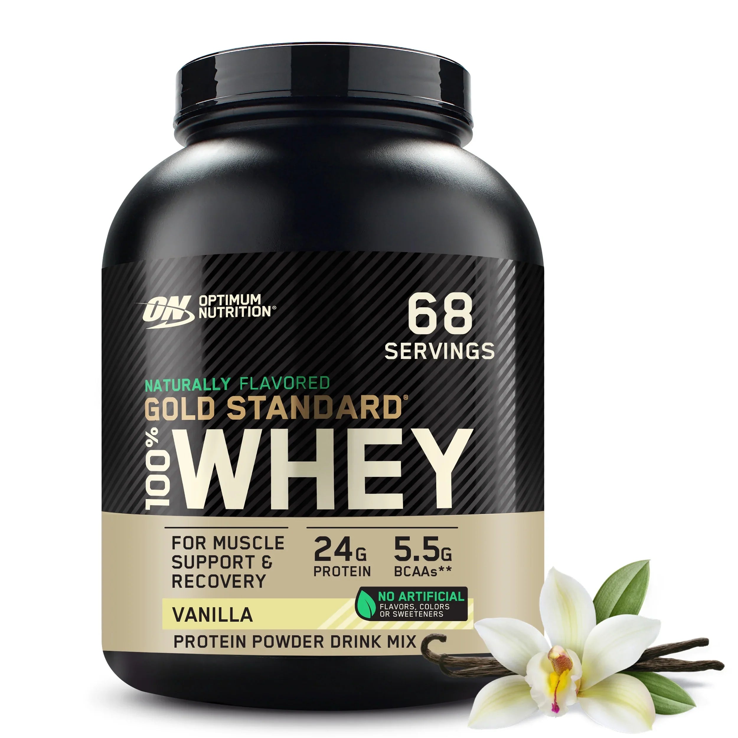 68 Protein Vanilla, Flavored Gold 100% 4.8 Servings Nutrition, Whey Optimum lb, Naturally Standard Powder,
