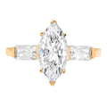 SZ Gold Simulated Brilliant Marquise 10.5 2.0 Yellow ct Three-Stone Cut Diamond Ring 14k