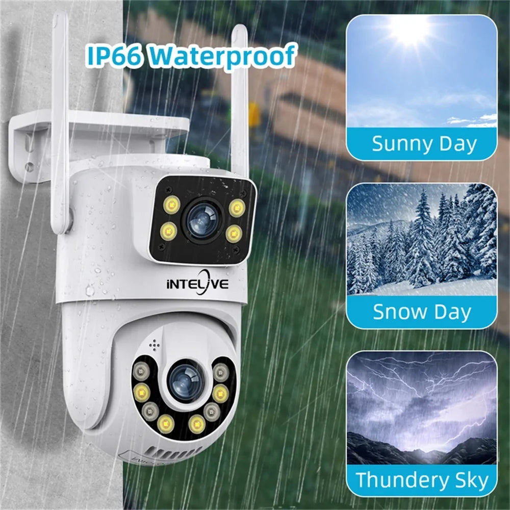 4K Full Camera INTELIVE Powered Security Way Night Surveillance Two Camera Vision Floodlight, Wireless Home Color Camera, Rechargeable exterior with Deduction Human Voice with