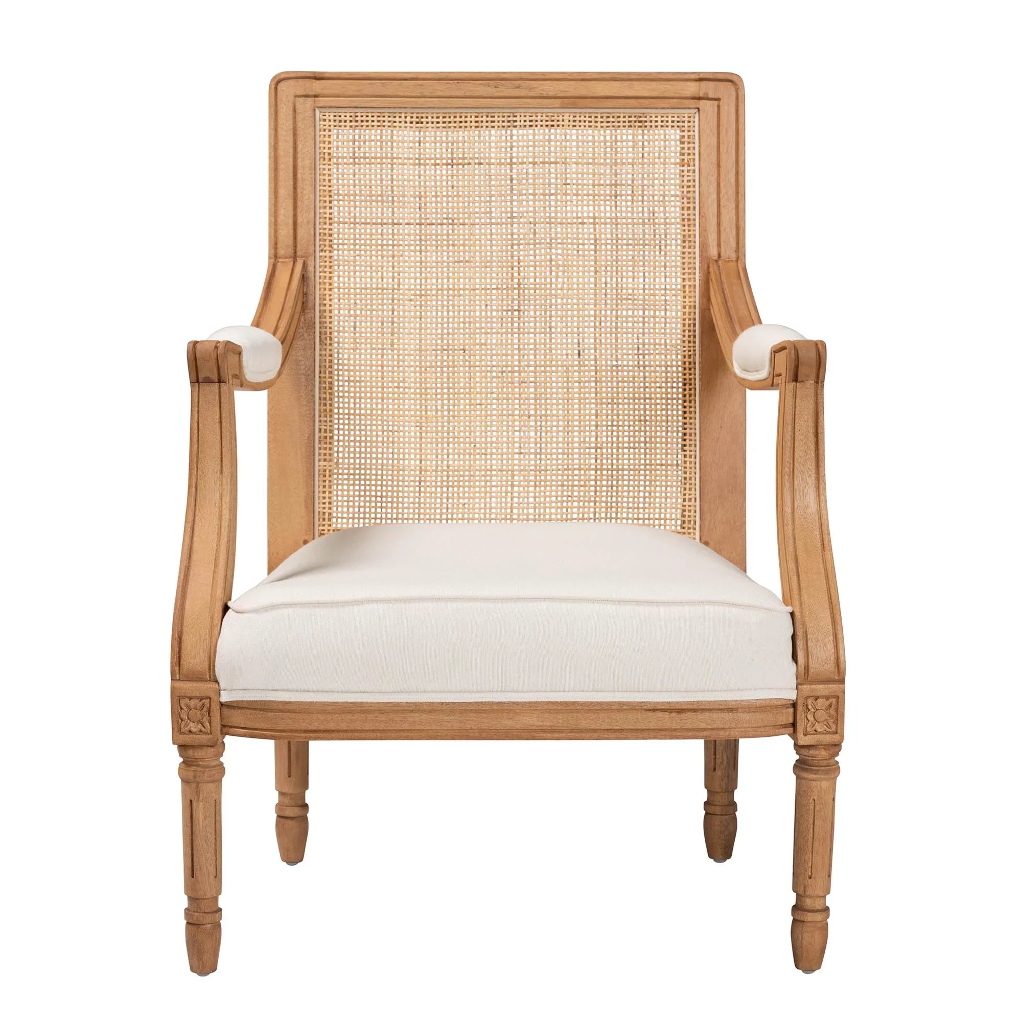 Studio Chair French Fabric Oak and Finished Accent Baxton Beige Honey Wood Garridan Traditional