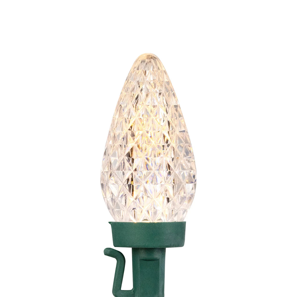 Green LED Wire C9 Faceted White Christmas Lights, Northlight 66ft Warm 100ct