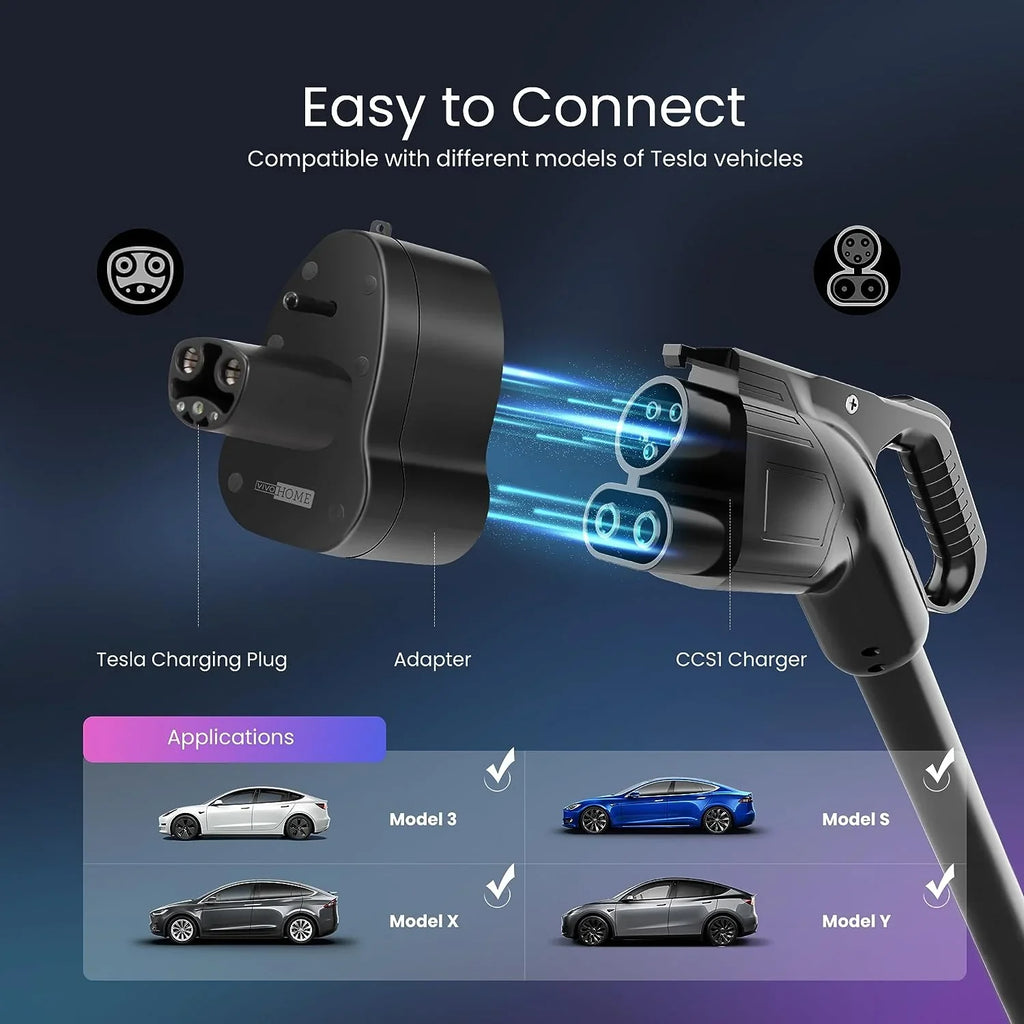 250kW Y, CCS1 250A Max with Adapter Level for Tesla Model Fast Stations to S, Charging 3 3, Charging Supercharger with Case VIVOHOME DC Compatible Tesla X, Portable