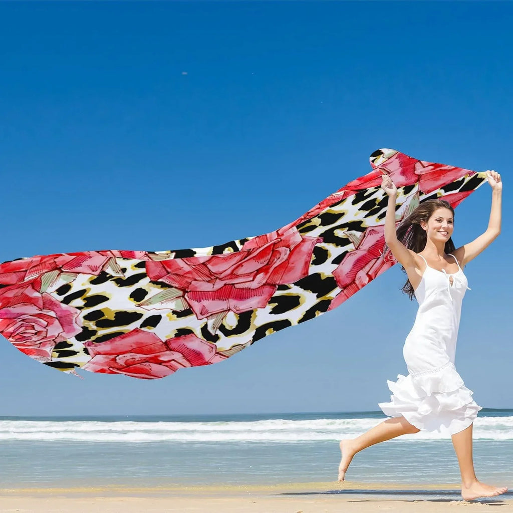 Shawl Scarves Roses Watercolor Girls Wrap Lightweight for Hyjoy Silk Long Women Red Print Neck Scarf