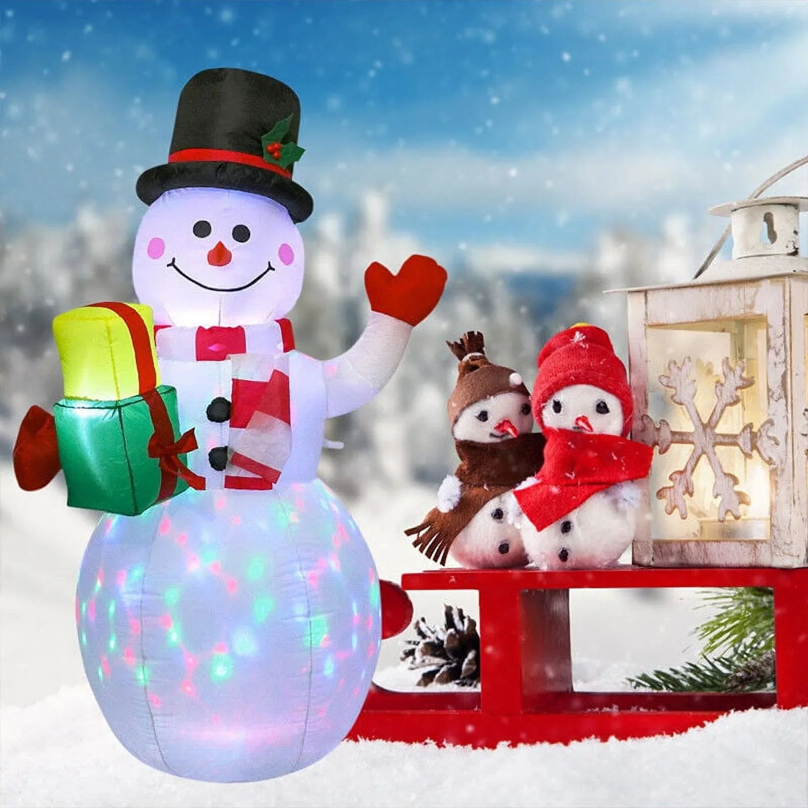 Airblown Decor Christmas LED Xmas Home 5ft Family Decor Prop Holiday for exterior Snowman Decoration Lawn Inflatable Lights Garden Yard Party