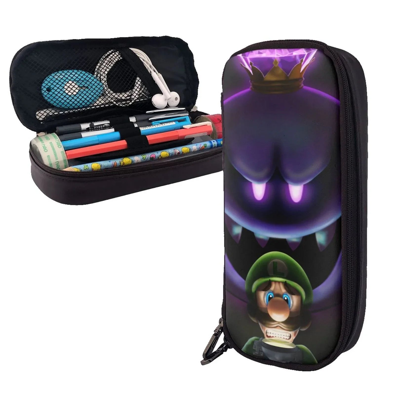 Case For Leather Holder Office Adult Organizer Teen Luigi's Boo School Game Mansion For Stationery Supplies Brown Kids Pen Pencil Student Bag Pouch