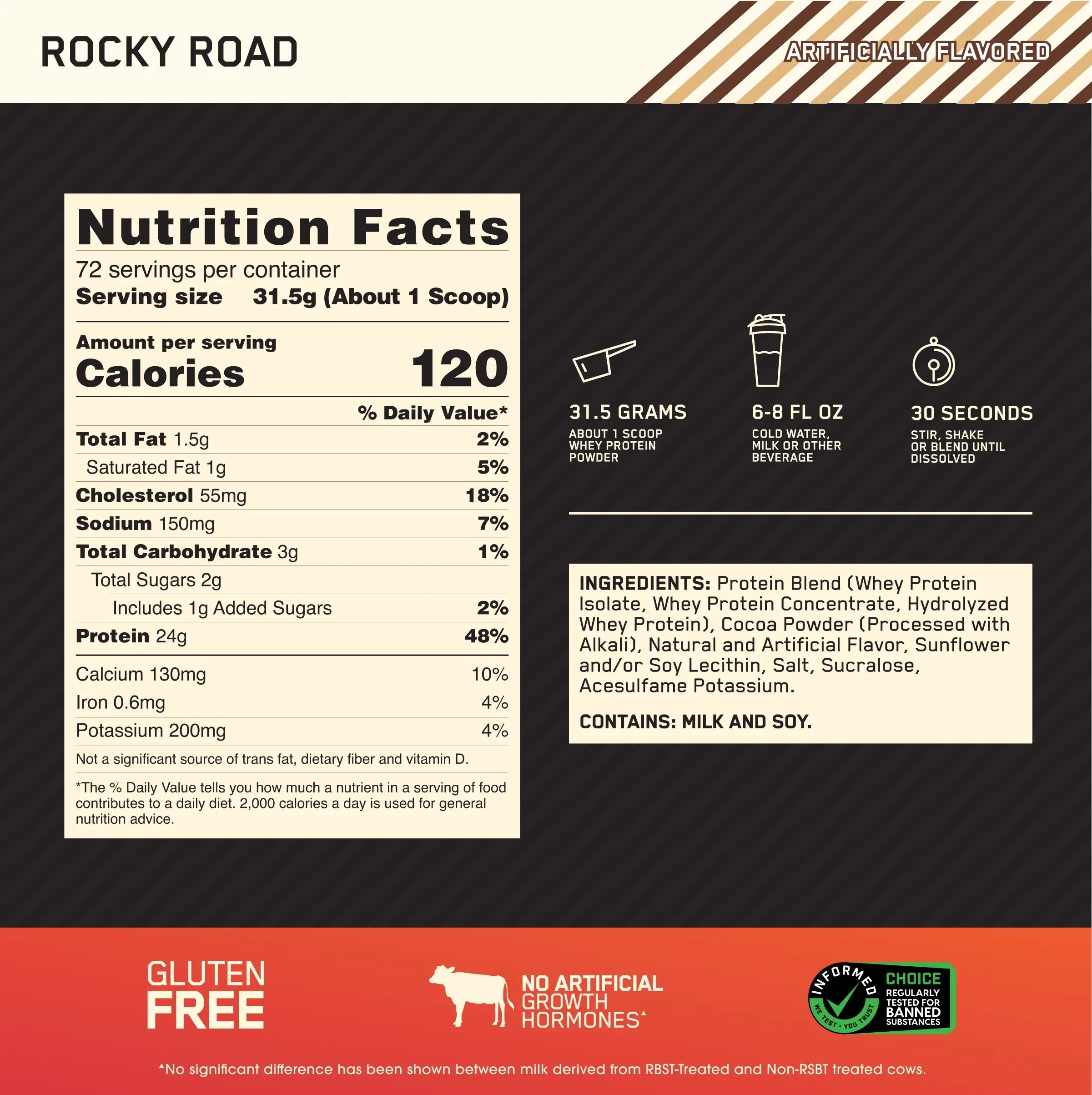 Servings Road, Gold Optimum lb, Powder, Whey 5 72 Rocky Protein Standard 100% Nutrition,