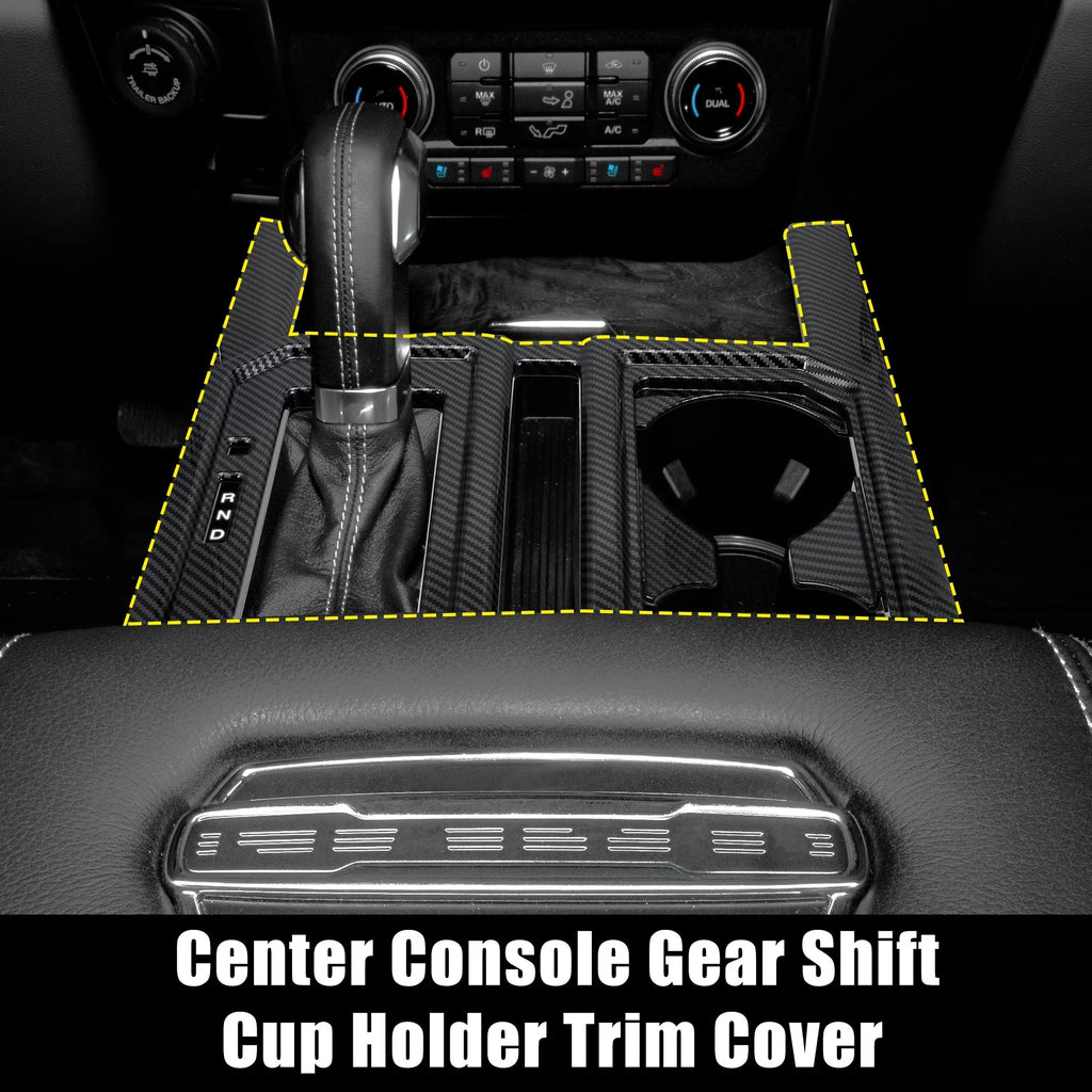 2017 2018 Console Shift 2019 2016 2015 Cover F-150 for Car Fiber Trim Gear Pattern Black Carbon Holder Center Cup