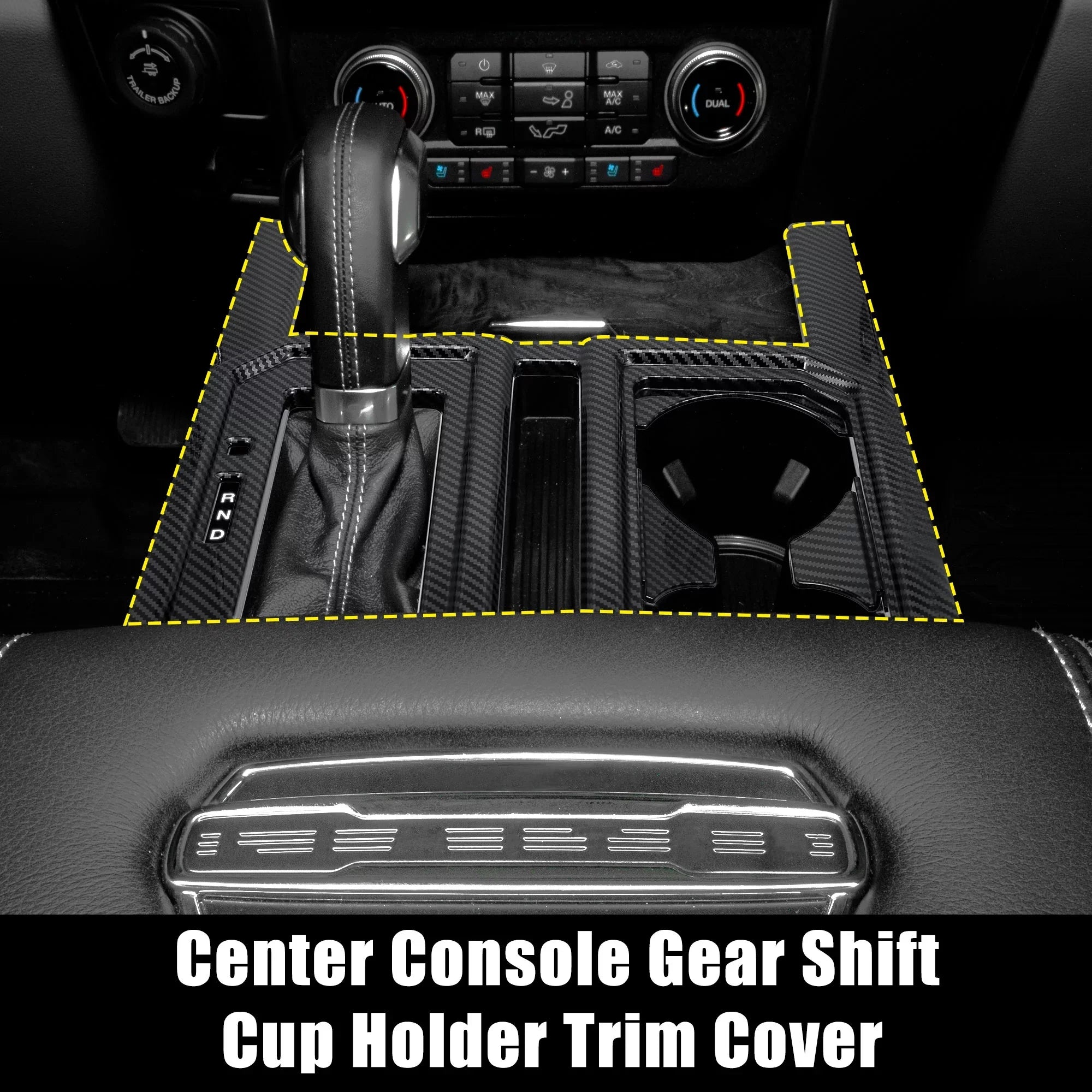 2017 2018 Console Shift 2019 2016 2015 Cover F-150 for Car Fiber Trim Gear Pattern Black Carbon Holder Center Cup