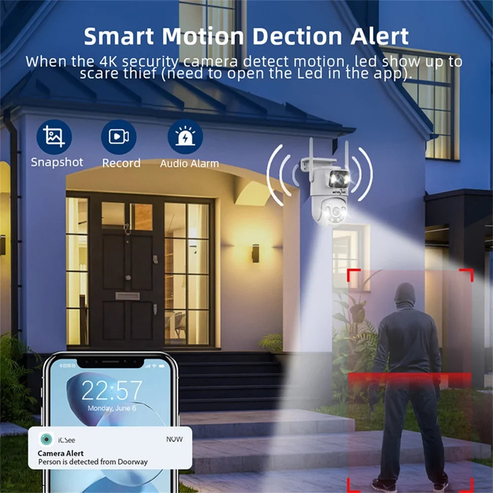 4K Full Camera INTELIVE Powered Security Way Night Surveillance Two Camera Vision Floodlight, Wireless Home Color Camera, Rechargeable exterior with Deduction Human Voice with