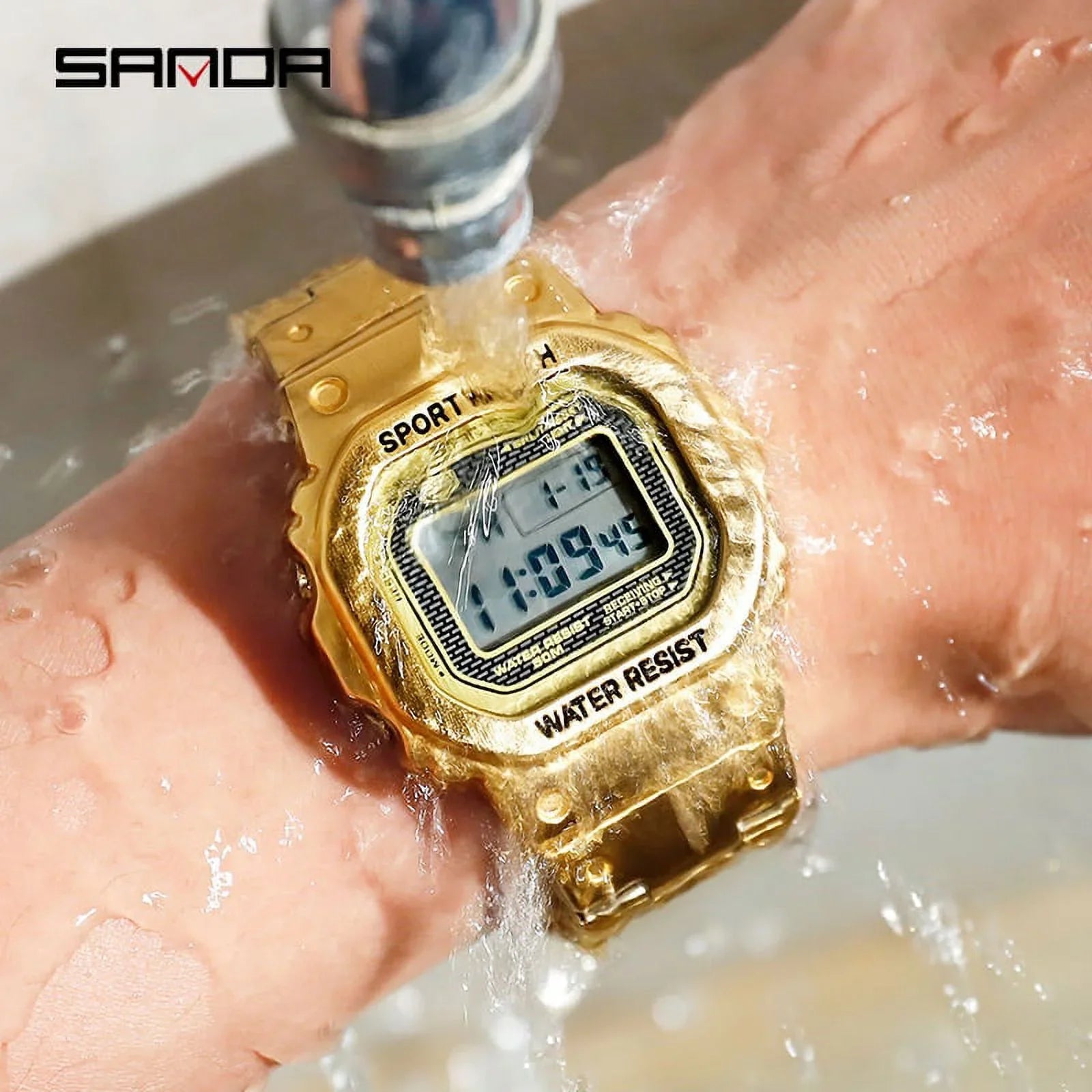 Relogio Sanda Waterproof Led Steel 390 5atm Masculino Casual Luxury Brand Clock Digital - Wristwatches Watches Watch Men's Wristwatch Men Digital Top