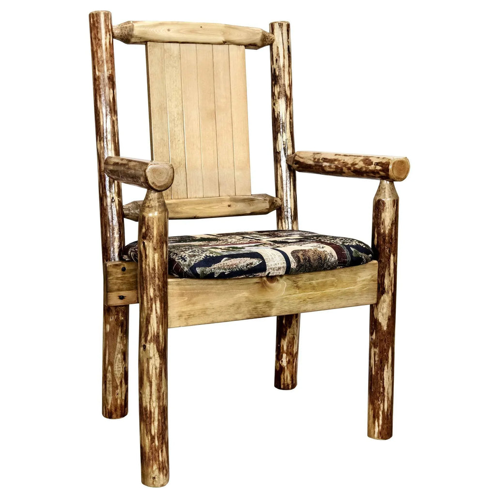 Pine Glacier Upholstery Engraved Country Tree Chair, w/ Collection Captain's Laser Woodland Design