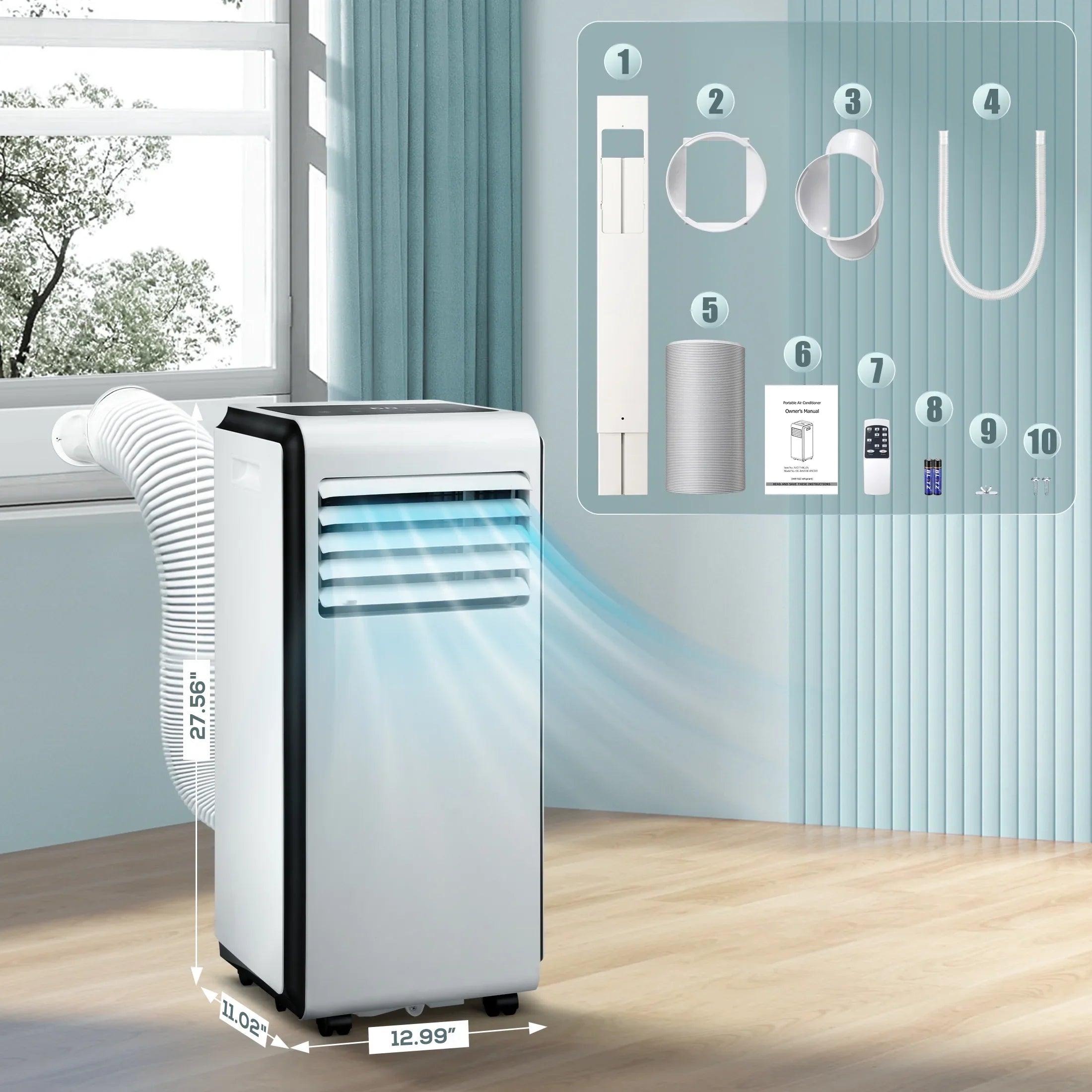 AC with Conditioner, 6,000 ASHARE) 24-Hour Portable 3 in BTU BTU 1 Fan, Dehumidifier, Timer (10,000 KISSAIR Air