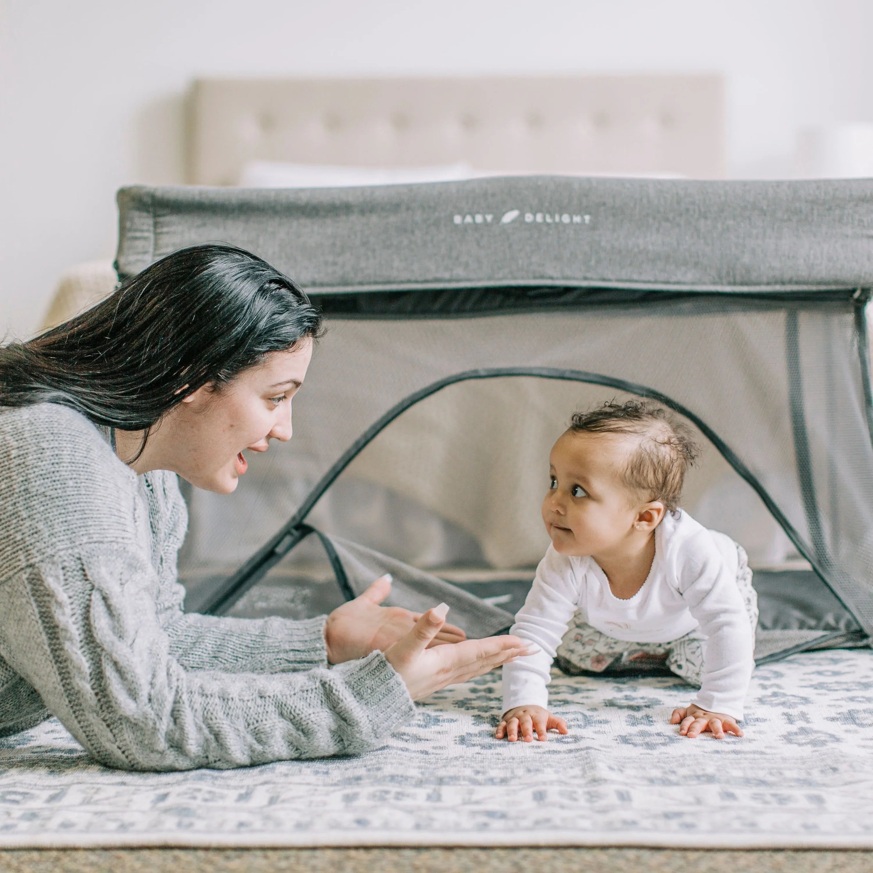 & Playard, Crib Portable Deluxe Delight Baby Charcoal Tweed