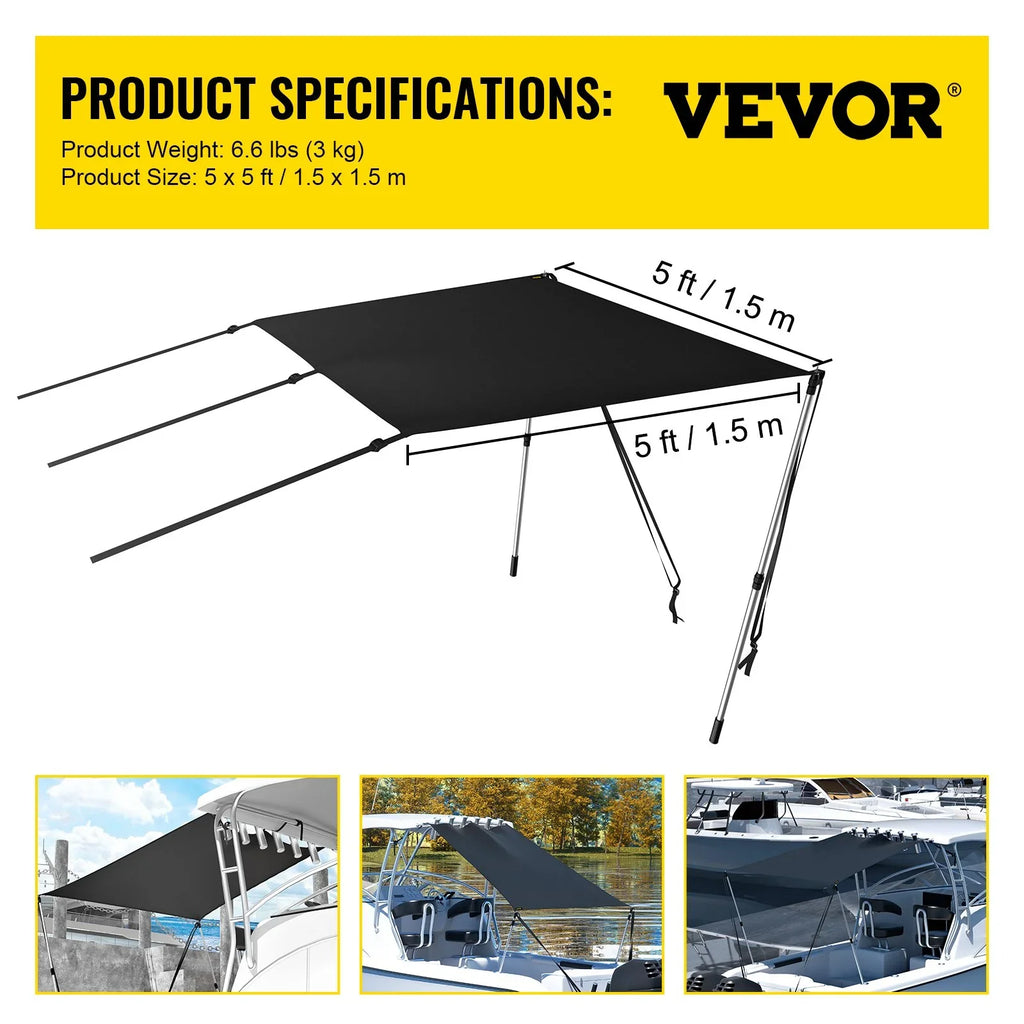 T-Top T-Tops & Easy Assembly Tops - Shade Bimini Kit with for 5'x5' Telescopic 600D Steel Polyester VEVOR UV-Proof Waterproof, Sun Poles, Rustproof