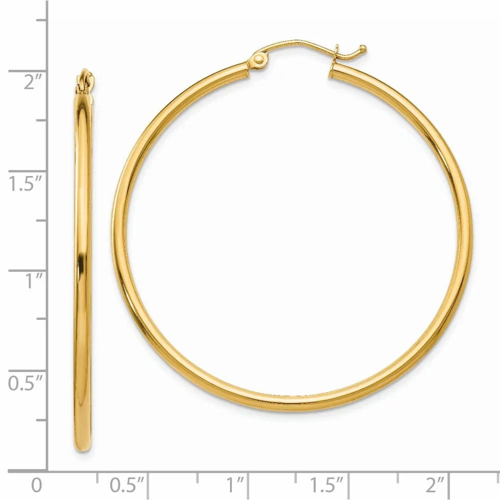 Teens; Lightweight Men Polished and for and Yellow Tube 2mm Hoop 14kt Real Gold Women Adults Earrings; for