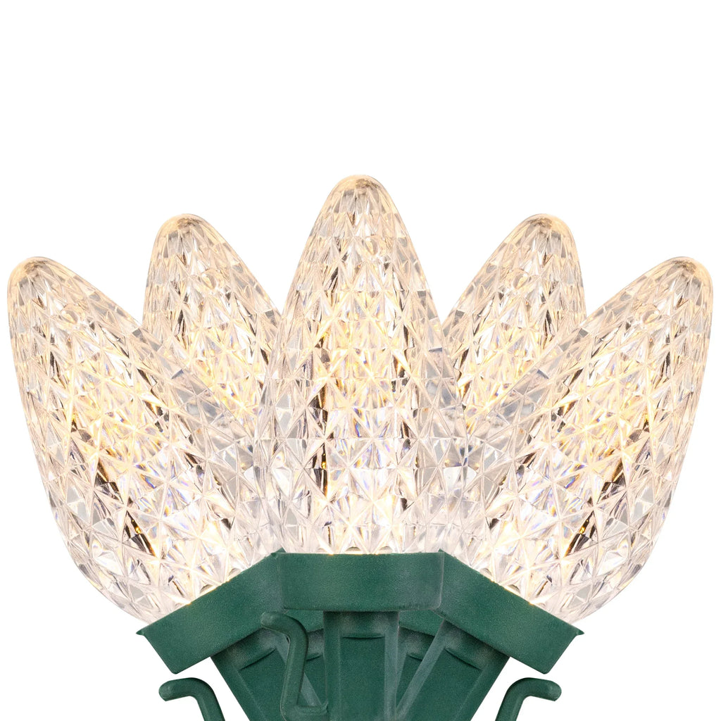Green LED Wire C9 Faceted White Christmas Lights, Northlight 66ft Warm 100ct