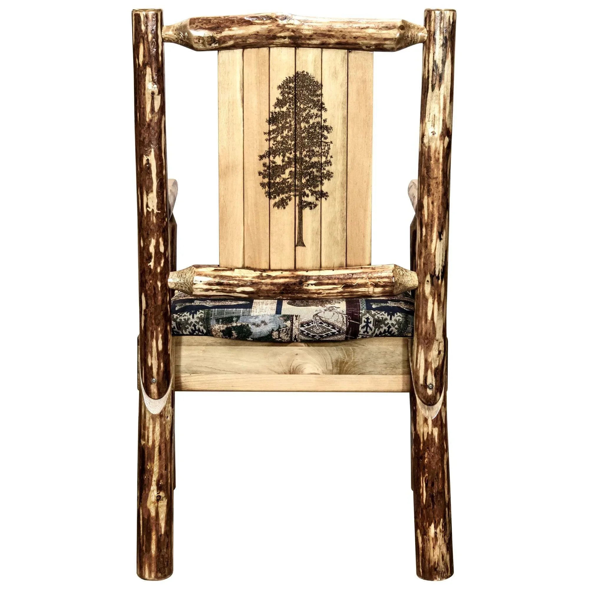 Pine Glacier Upholstery Engraved Country Tree Chair, w/ Collection Captain's Laser Woodland Design