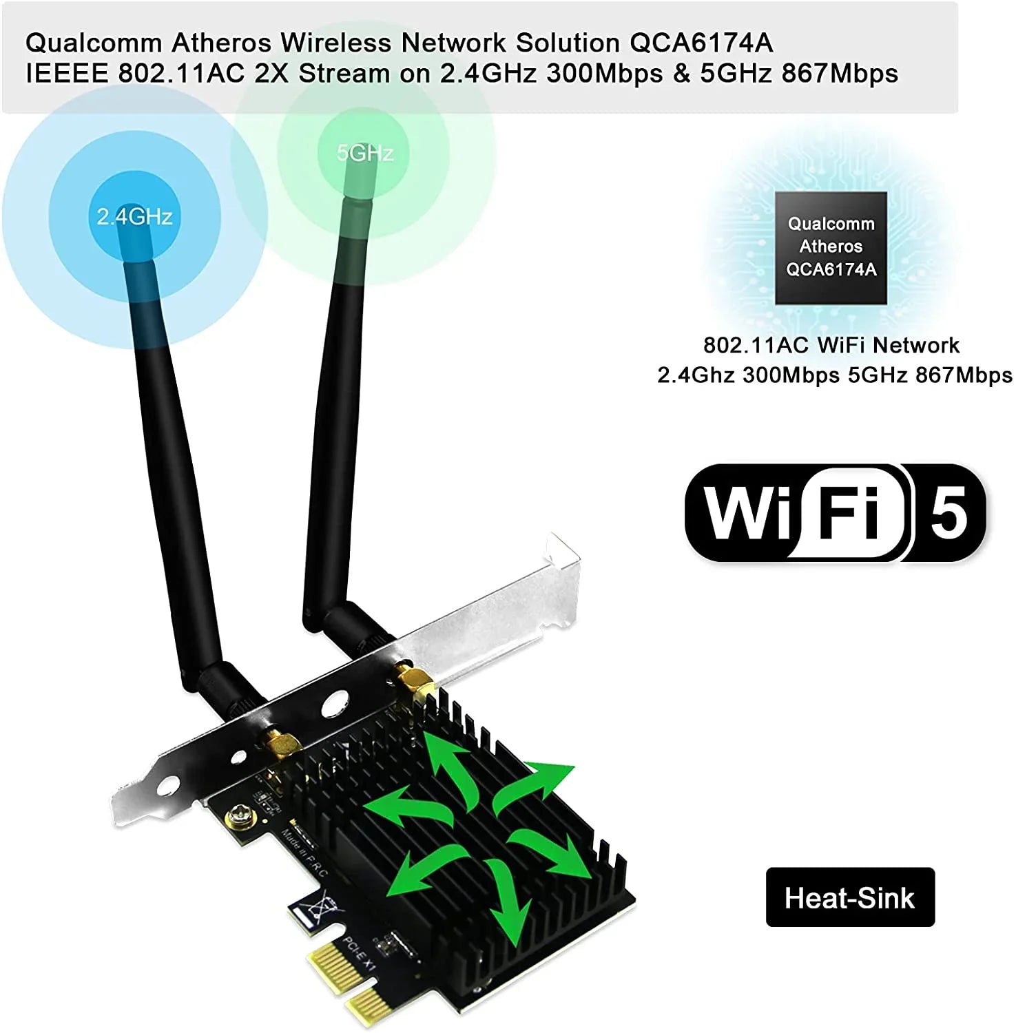 (32/64bit) and Band 8 Desktop Windows Beamformee,MU-MIMO PCI Heatsink Card for 300Mbps 867Mbps Wireless Express 1200Mbps 10 PCs-TX Server AC 7 Dual WiFi 5GHz 8.1 Technology 2.4GHz