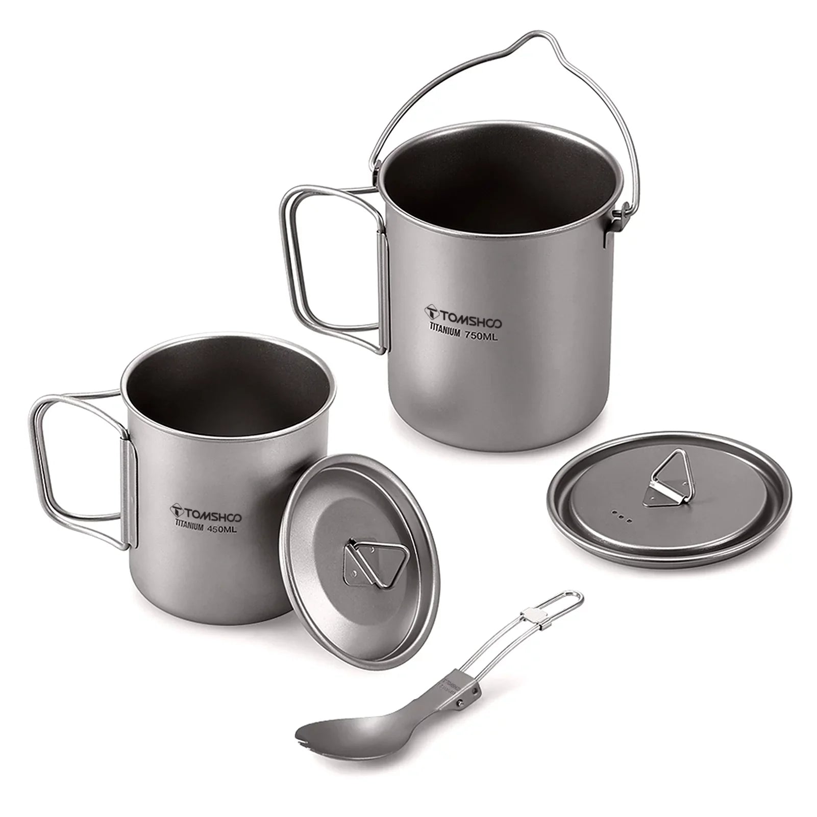 liquid Cup TOMSHOO Handle Ium cup Spork Lid Set Pot Handle 750ml Open Fire Adben With Handle 3 kit,With With Set Cup Pieces 750ml Coffee Cup Lid Lid Collapsible Pot 450ml