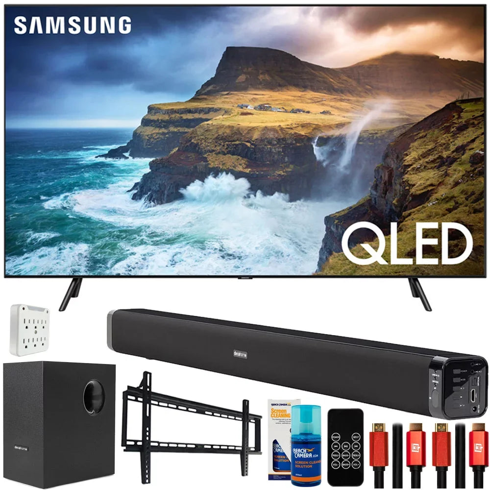 Flat QN65Q70RAFXZA Bundle HDMI Kit Q70 Screen Smart 65 and Wall 60W with Soundbar UHD Model Cable, QLED Surge Cleaner 2019 inch 2x 6-Outlet Mount Subwoofer, 4K with Adapter, TV