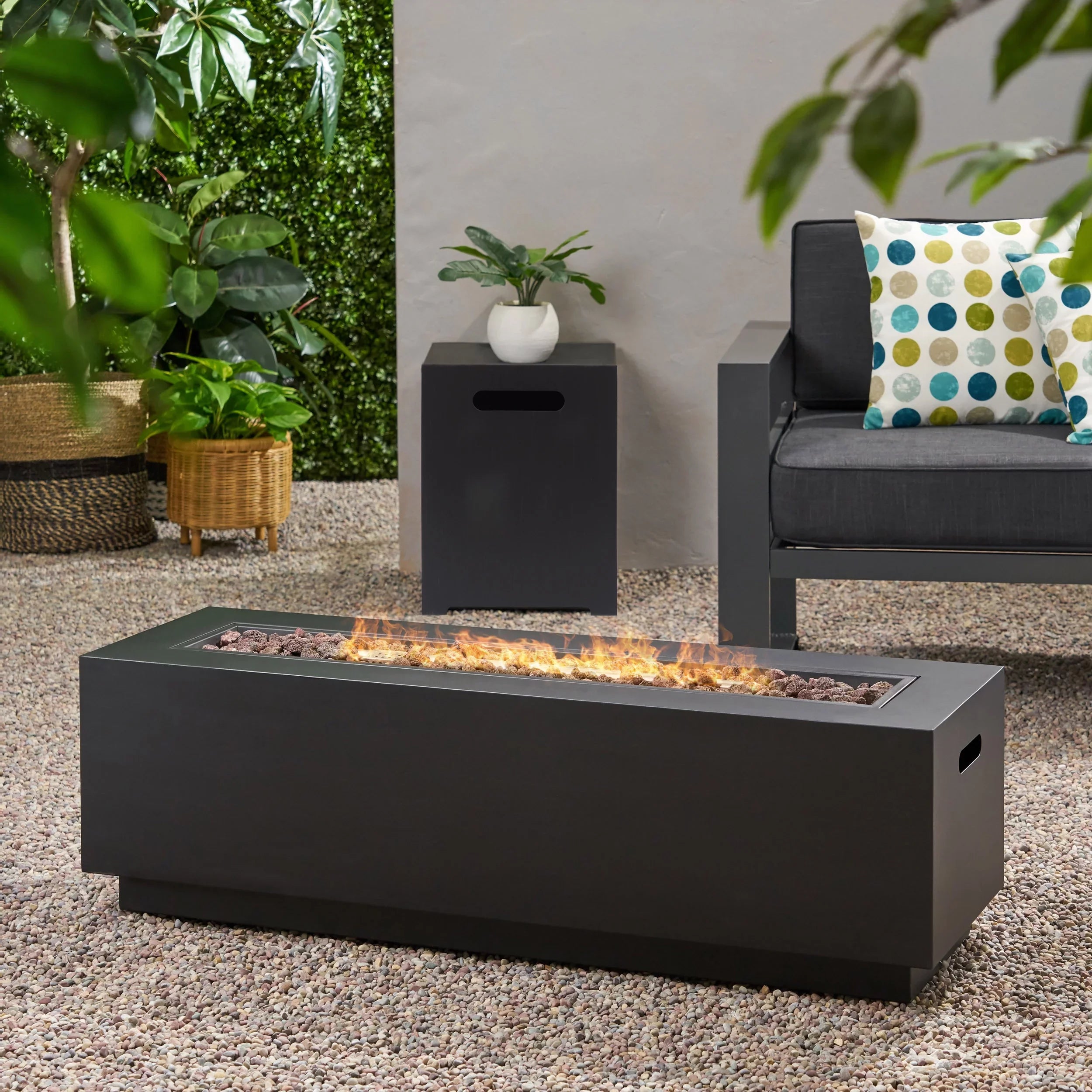 Grey Iron exterior Reign Rectangular Gas Dark Pit , Fire