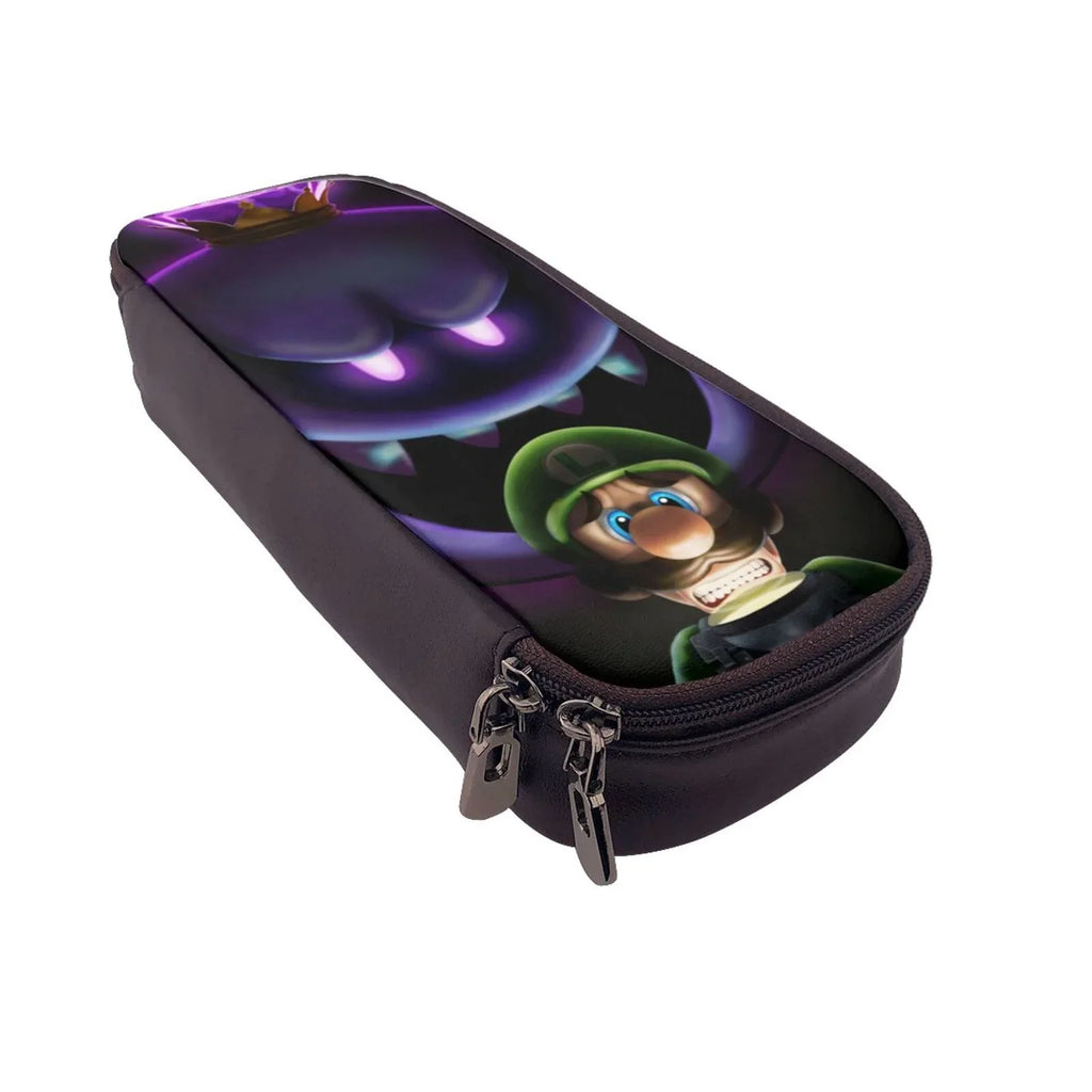 Case For Leather Holder Office Adult Organizer Teen Luigi's Boo School Game Mansion For Stationery Supplies Brown Kids Pen Pencil Student Bag Pouch