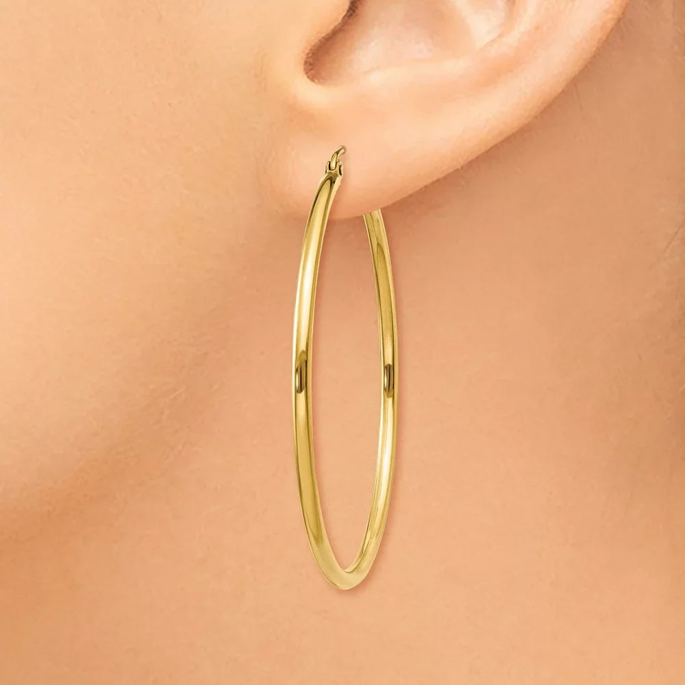 Teens; Lightweight Men Polished and for and Yellow Tube 2mm Hoop 14kt Real Gold Women Adults Earrings; for