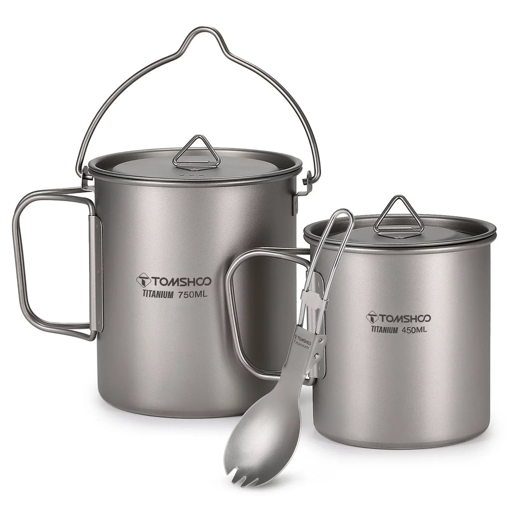 liquid Cup TOMSHOO Handle Ium cup Spork Lid Set Pot Handle 750ml Open Fire Adben With Handle 3 kit,With With Set Cup Pieces 750ml Coffee Cup Lid Lid Collapsible Pot 450ml