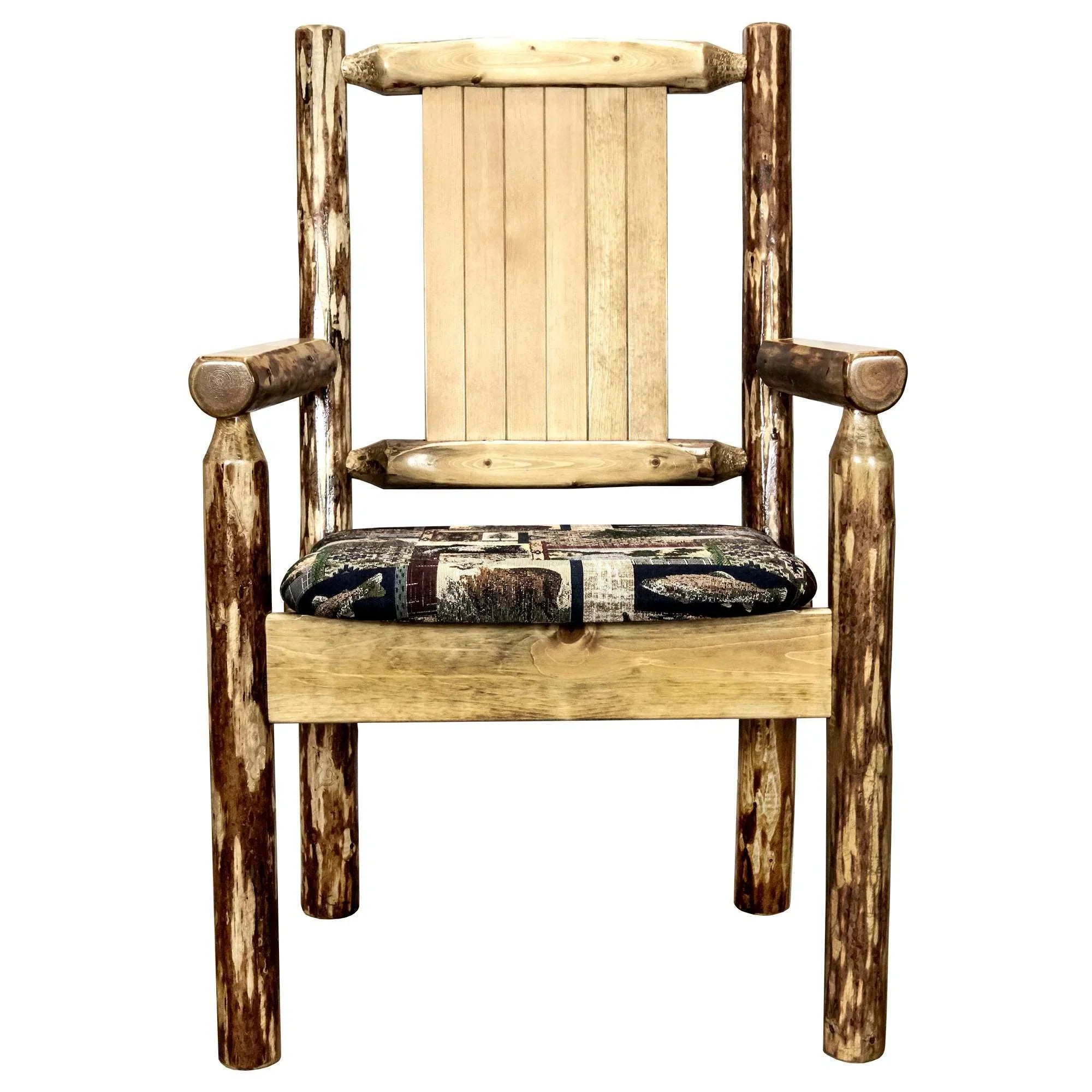 Pine Glacier Upholstery Engraved Country Tree Chair, w/ Collection Captain's Laser Woodland Design